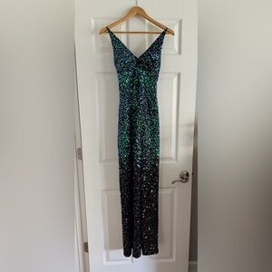 Green & Blue Iridescent Velvet/Sequin Evening Gown Pear Culture size 5/6